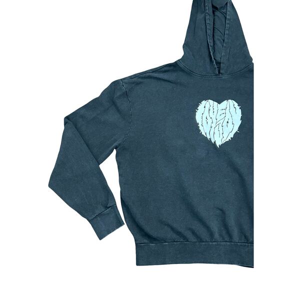 Love Joy Metal Heart Distressed Black Hoodie Large - Picture 3 of 7